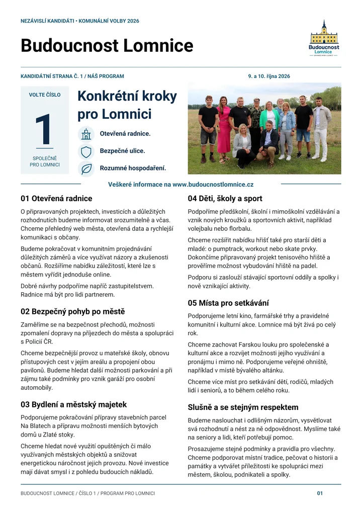 Náhled první strany programu v kostce